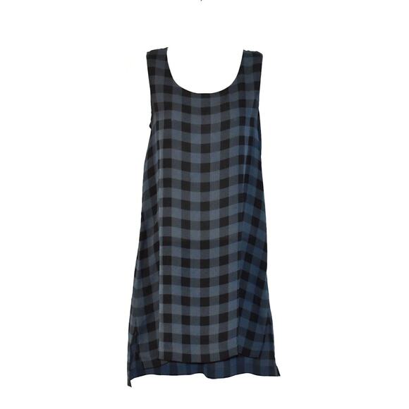 NEW EILEEN FISHER Blue & Black Buffalo Check Silk Scoop Neck Tunic Size XS $238 - Picture 2 of 7